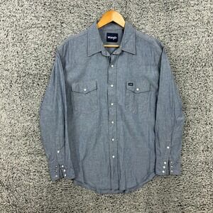 Wrangler Shirt Mens XL Blue Chambray Western Pearl Snap Button Long Sleeve